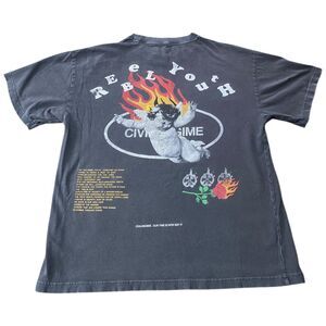 Civil Regime M Rebel Youth Angel Fire Black Washed Distressed Oversized Tee